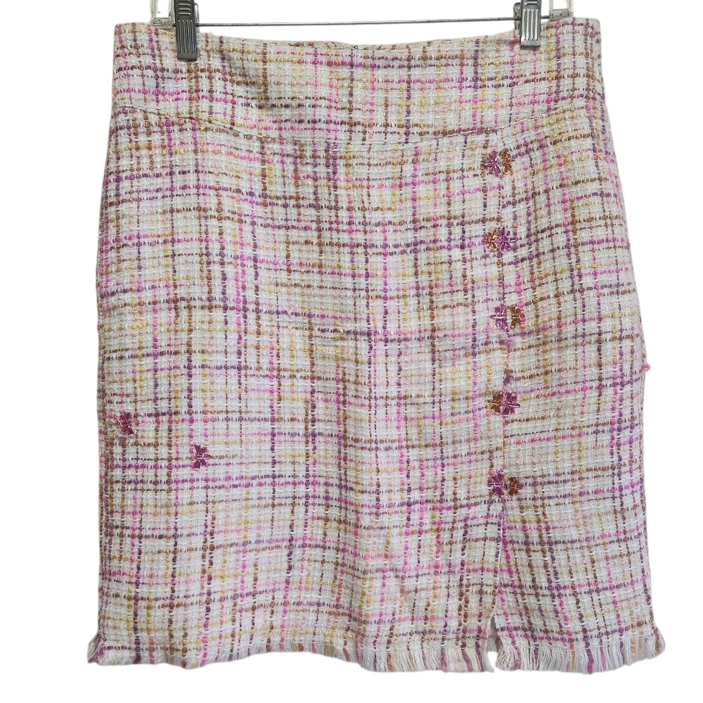 Vtg Pink Tweed Plaid Dragonfly Mini Skirt Women 8 Y2K Clueless Barbie Elle Wood
